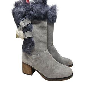 NEW Bearpaw 5 Gray Suede Leather Fur Wool Lined Boot Glam Ski Winter Boho